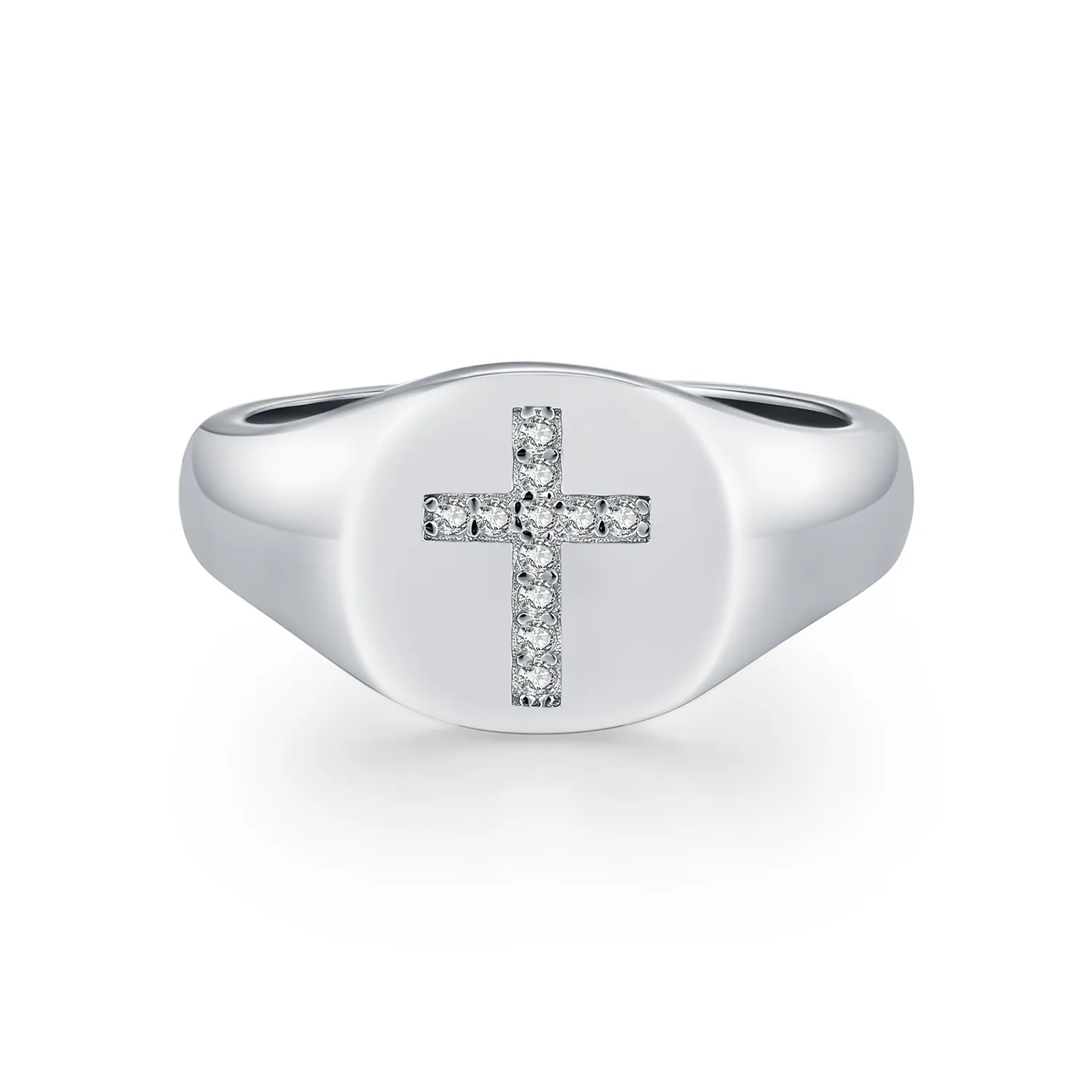 925 Sterling Silver Hip Hop Moissanite Cross Signet Ring 110200060