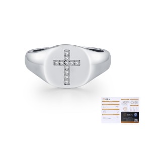 925 Sterling Silver Hip Hop Moissanite Cross Signet Ring 110200060
