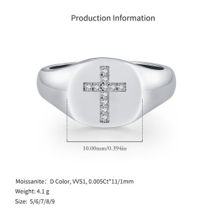 925 Sterling Silver Hip Hop Moissanite Cross Signet Ring 110200060