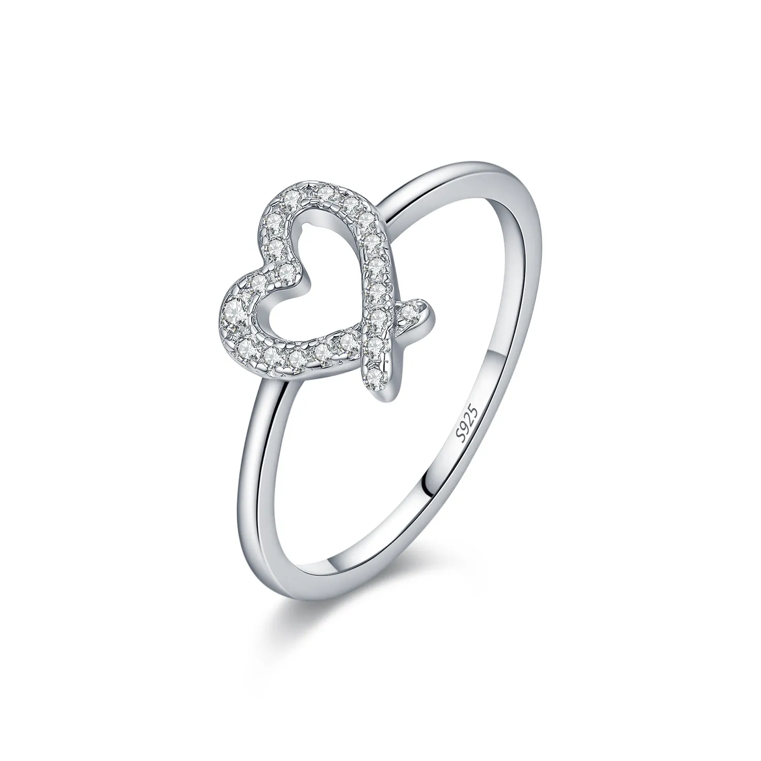 925 Sterling Silver Asymmetrical Pave Heart Moissanite Ring 110200061