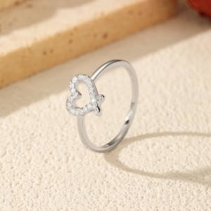 925 Sterling Silver Asymmetrical Pave Heart Moissanite Ring 110200061