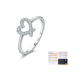 925 Sterling Silver Asymmetrical Pave Heart Moissanite Ring 110200061