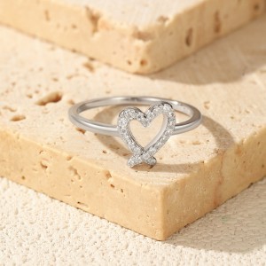 925 Sterling Silver Asymmetrical Pave Heart Moissanite Ring 110200061