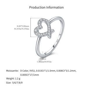 925 Sterling Silver Asymmetrical Pave Heart Moissanite Ring 110200061