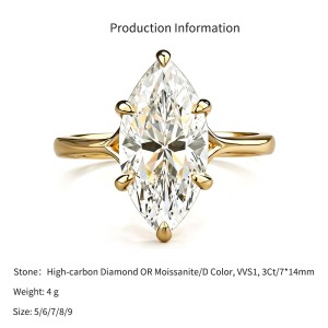 925 Sterling Silver 3Ct Marquise Moissanite Engagement Rings 110200062