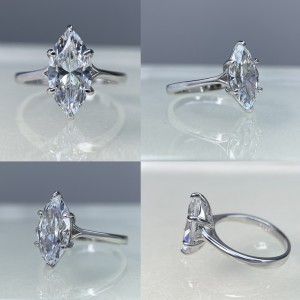 925 Sterling Silver 3Ct Marquise Moissanite Engagement Rings 110200062