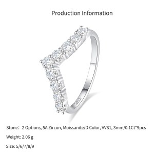 925 Sterling Silver V-Shape Zirconia/Moissanite Chevron Ring 110200064 925 Sterling Silver V-Shape Zirconia/Moissanite Chevron Ring 110200064