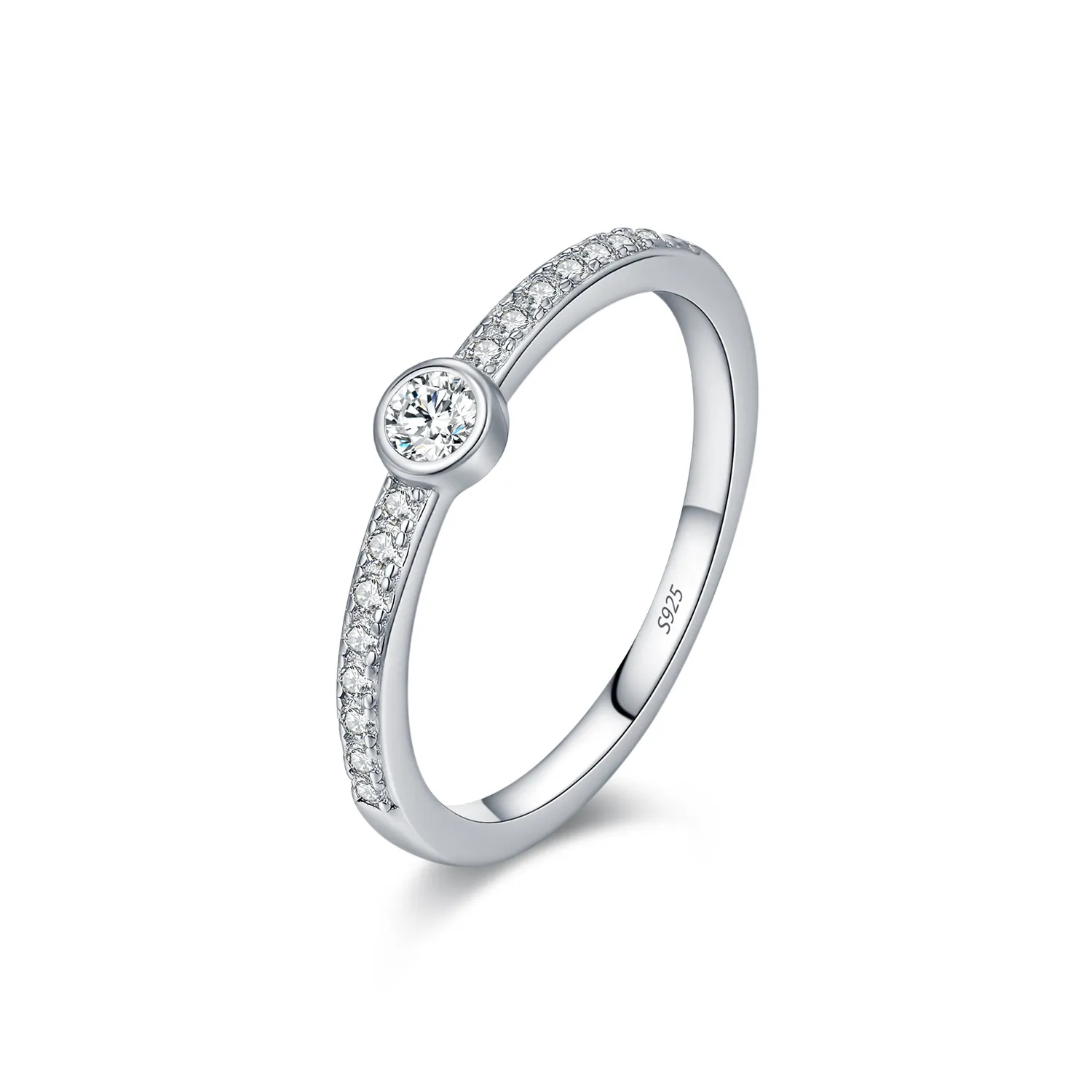 925 Sterling Silver Moissanite Bezel Pave Ring 110200065