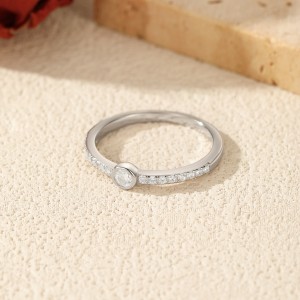 925 Sterling Silver Moissanite Bezel Pave Ring 110200065