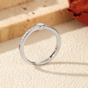 925 Sterling Silver Moissanite Bezel Pave Ring 110200065