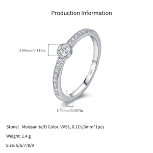 925 Sterling Silver Moissanite Bezel Pave Ring 110200065