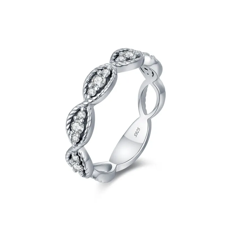 925 Sterling Silver Vintage Oxidized Moissanite Rope Ring 110200067