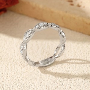 925 Sterling Silver Vintage Oxidized Moissanite Rope Ring 110200067