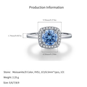 925 Sterling Silver 1Ct Klein Blue Moissanite Halo Ring 110200068 925 Sterling Silver 1Ct Klein Blue Moissanite Halo Ring 110200068