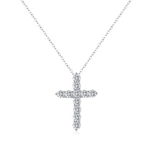 925 Sterling Silver Moissanite Cross Necklace 110300001