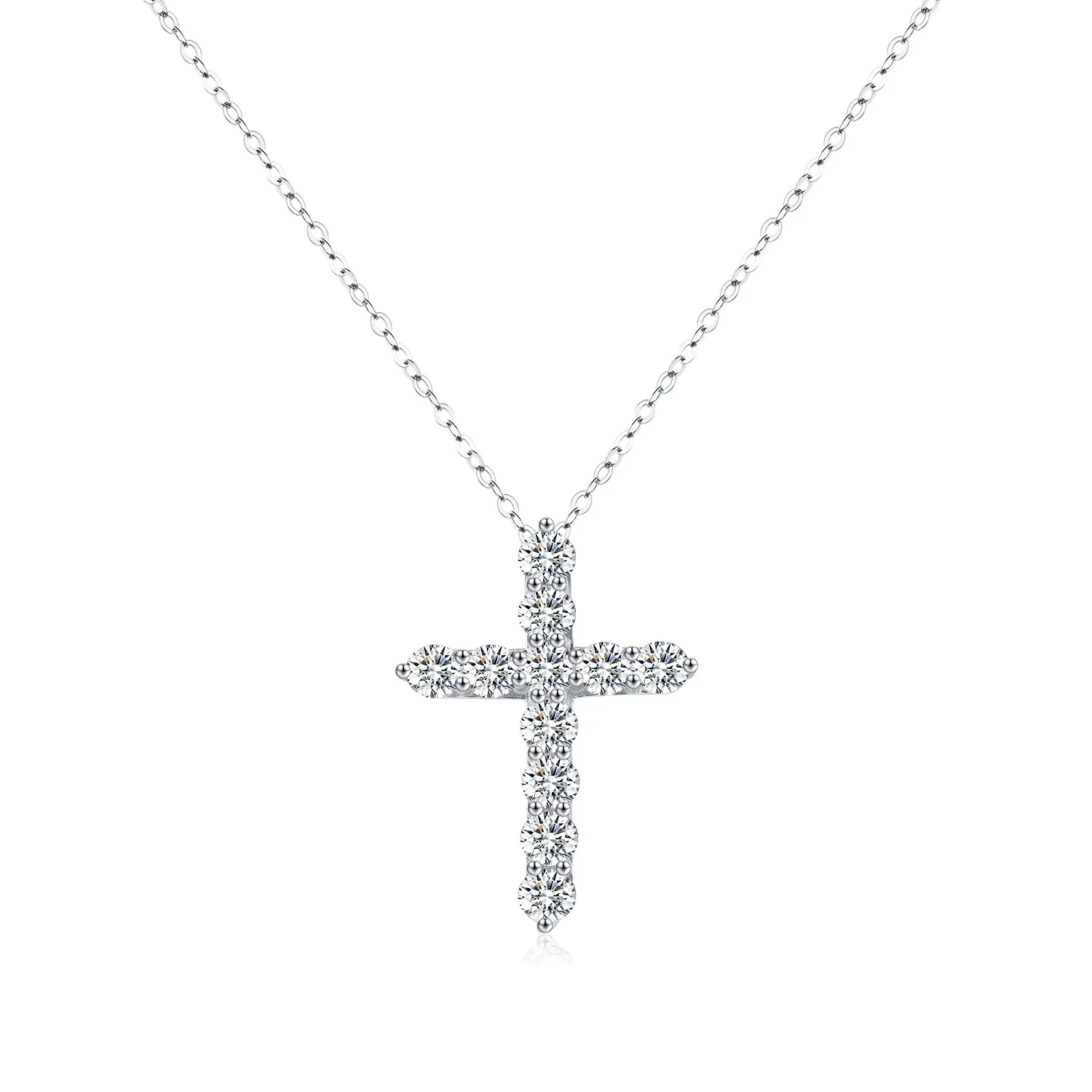 925 Sterling Silver Moissanite Cross Necklace 110300001