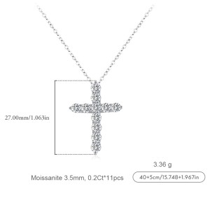 925 Sterling Silver Moissanite Cross Necklace 110300001