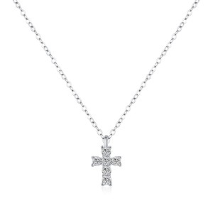 925 Sterling Silver Moissanite Cross Necklace110300003