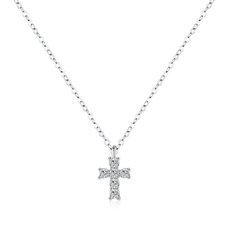 925 Sterling Silver Moissanite Cross Necklace110300003