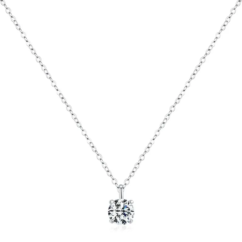 925 Sterling Silver Round Moissanite Necklace 110300006