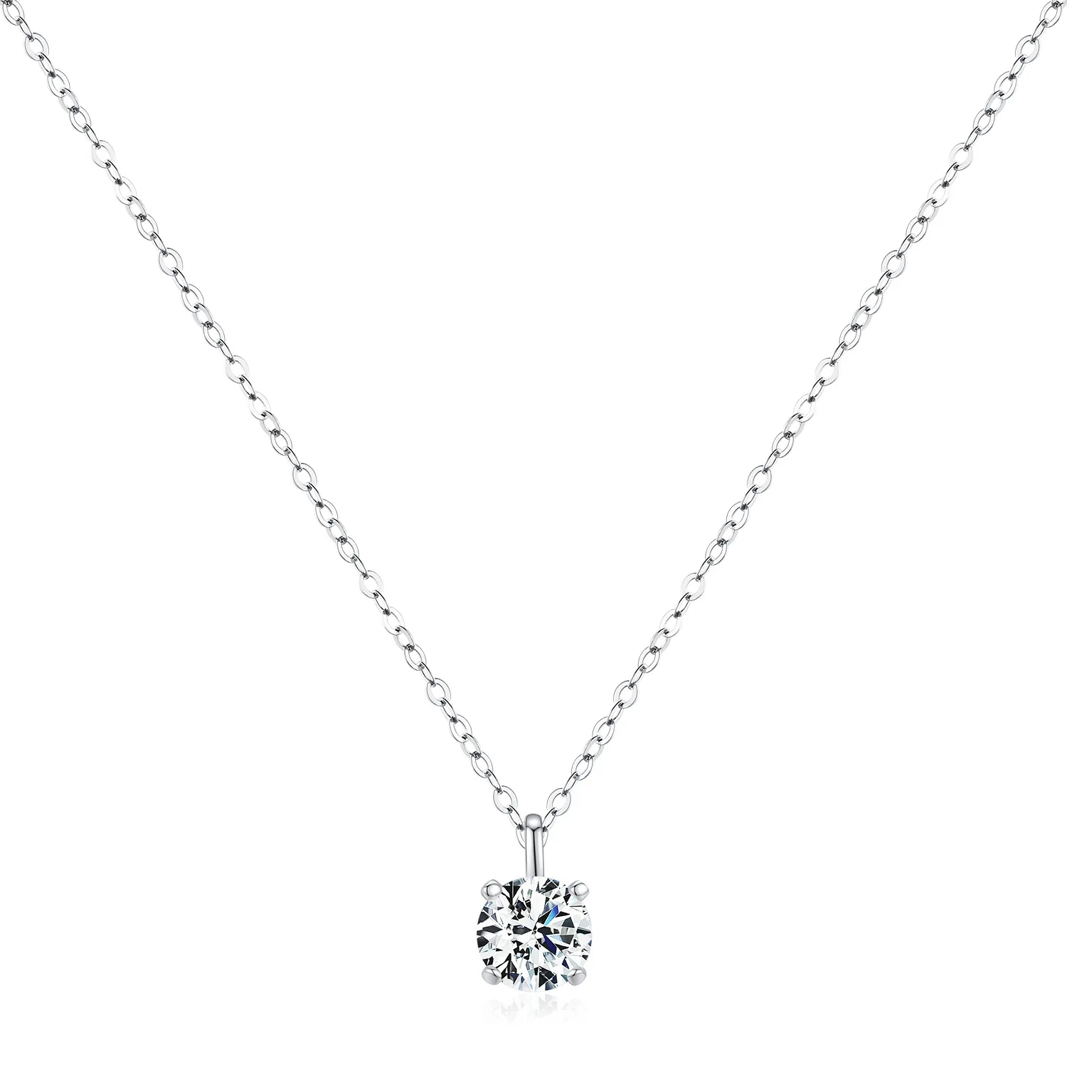 925 Sterling Silver Round Moissanite Necklace 110300006