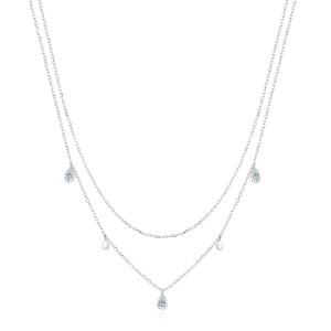 925 Sterling Silver Moissanite Layered Teardrop Charm Necklace 110300012