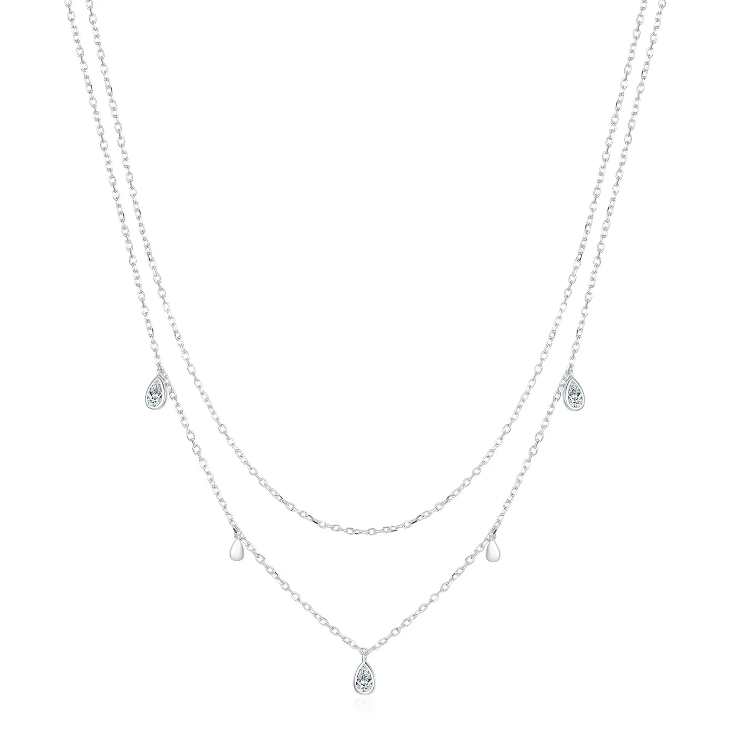 925 Sterling Silver Moissanite Layered Teardrop Charm Necklace 110300012