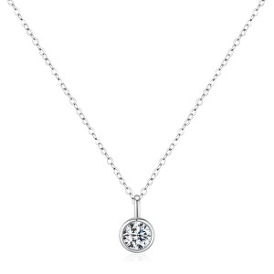 925 Sterling Silver Classic Round Moissanite Necklace 110300015
