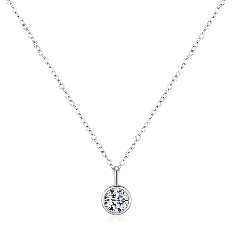 925 Sterling Silver Classic Round Moissanite Necklace 110300015