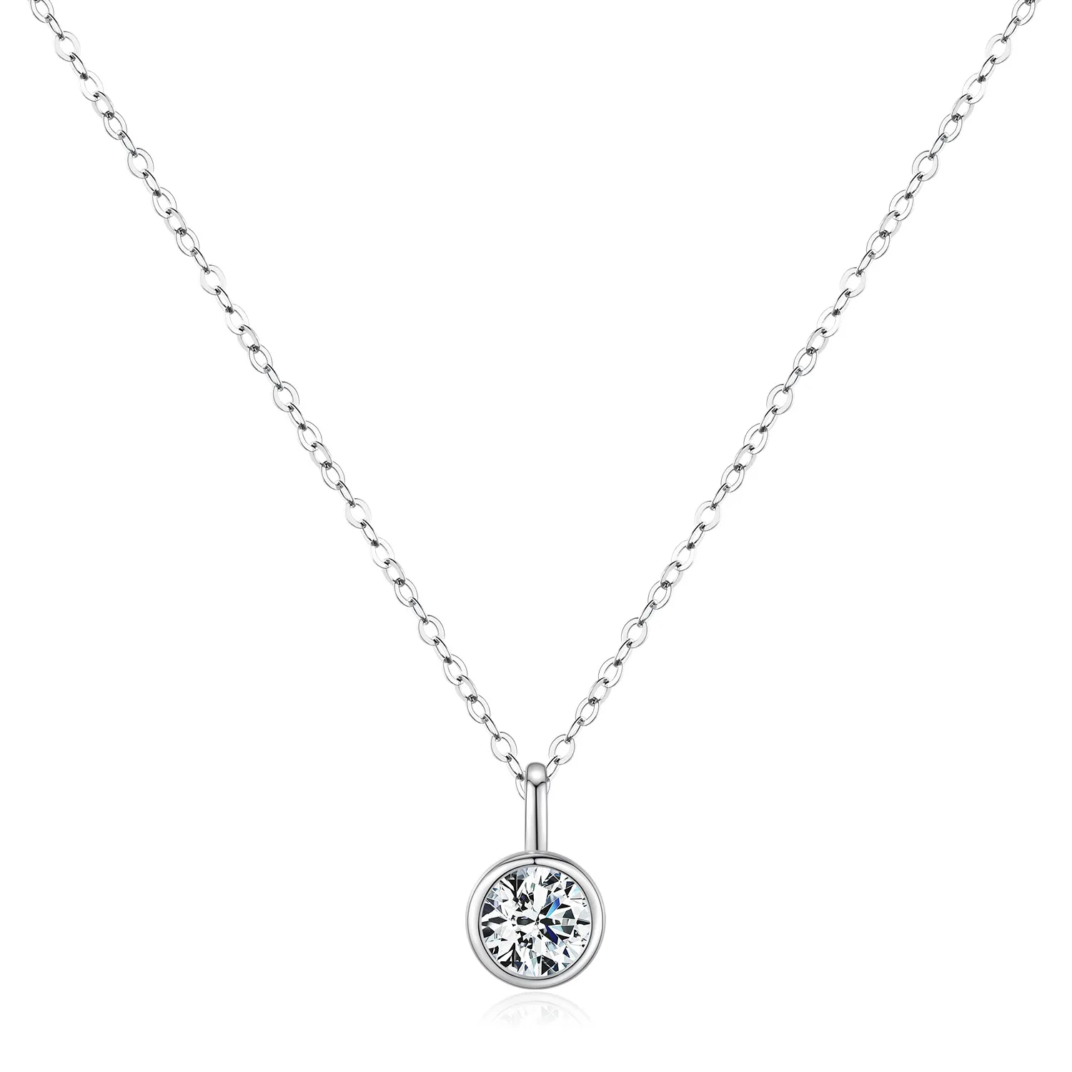 925 Sterling Silver Classic Round Moissanite Necklace 110300015