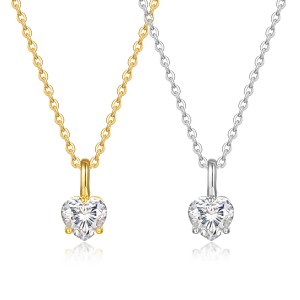 925 Sterling Silver Heart Moissanite Pendant Necklace 110300016