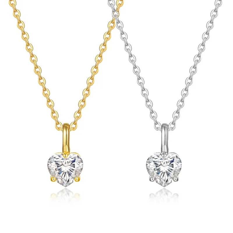 925 Sterling Silver Heart Moissanite Pendant Necklace 110300016