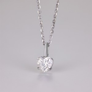 925 Sterling Silver Heart Moissanite Pendant Necklace 110300016