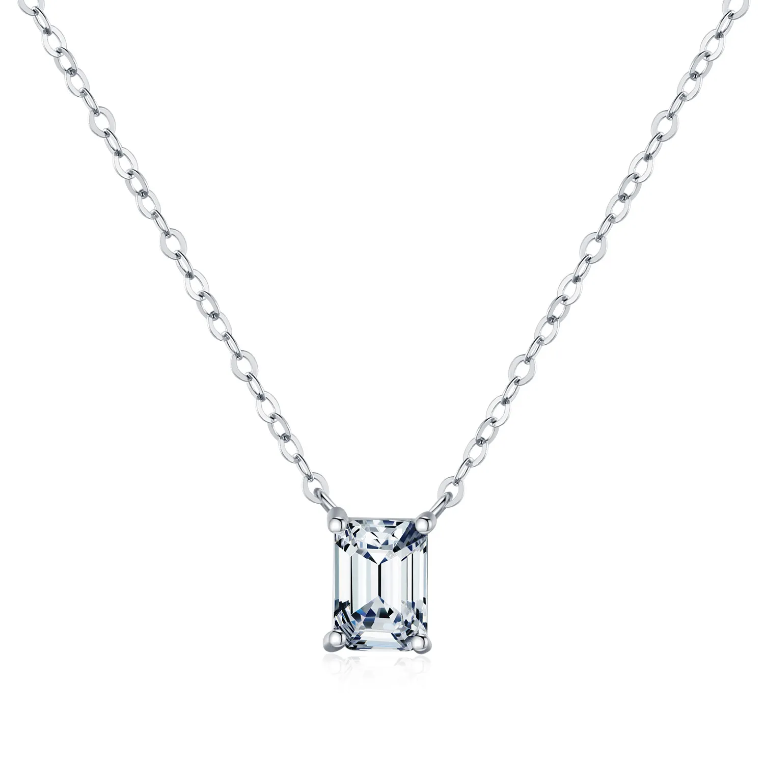 925 Sterling Silver Emerald Cut Moissanite Pendant Necklace 110300018 925 Sterling Silver Emerald Cut Moissanite Pendant Necklace 110300018