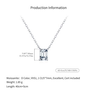 925 Sterling Silver Emerald Cut Moissanite Pendant Necklace 110300018 925 Sterling Silver Emerald Cut Moissanite Pendant Necklace 110300018