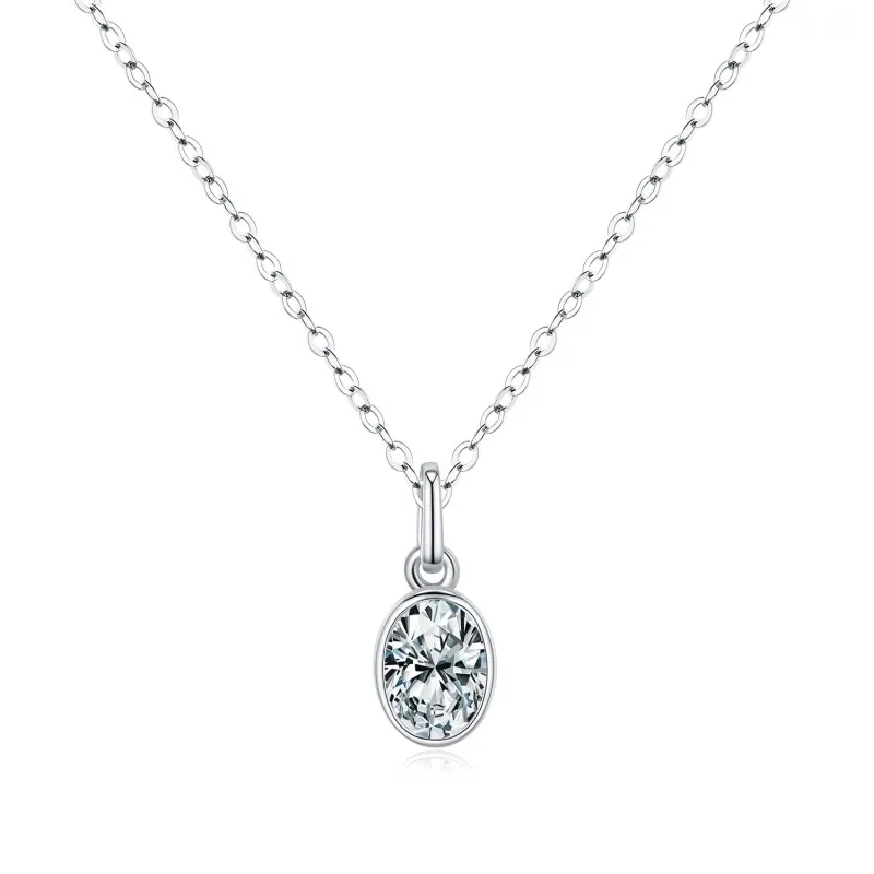 925 Sterling Silver 1Ct Oval Bezel Pendant Necklace 110300019