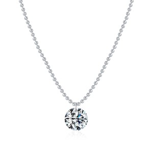 925 Sterling Silver 2Ct Round Solitaire Ball Chain Necklace 110300020 925 Sterling Silver 2Ct Round Solitaire Ball Chain Necklace 110300020