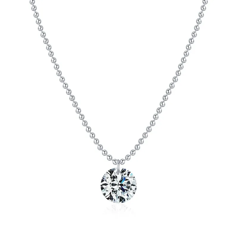 925 Sterling Silver 2Ct Round Solitaire Ball Chain Necklace 110300020