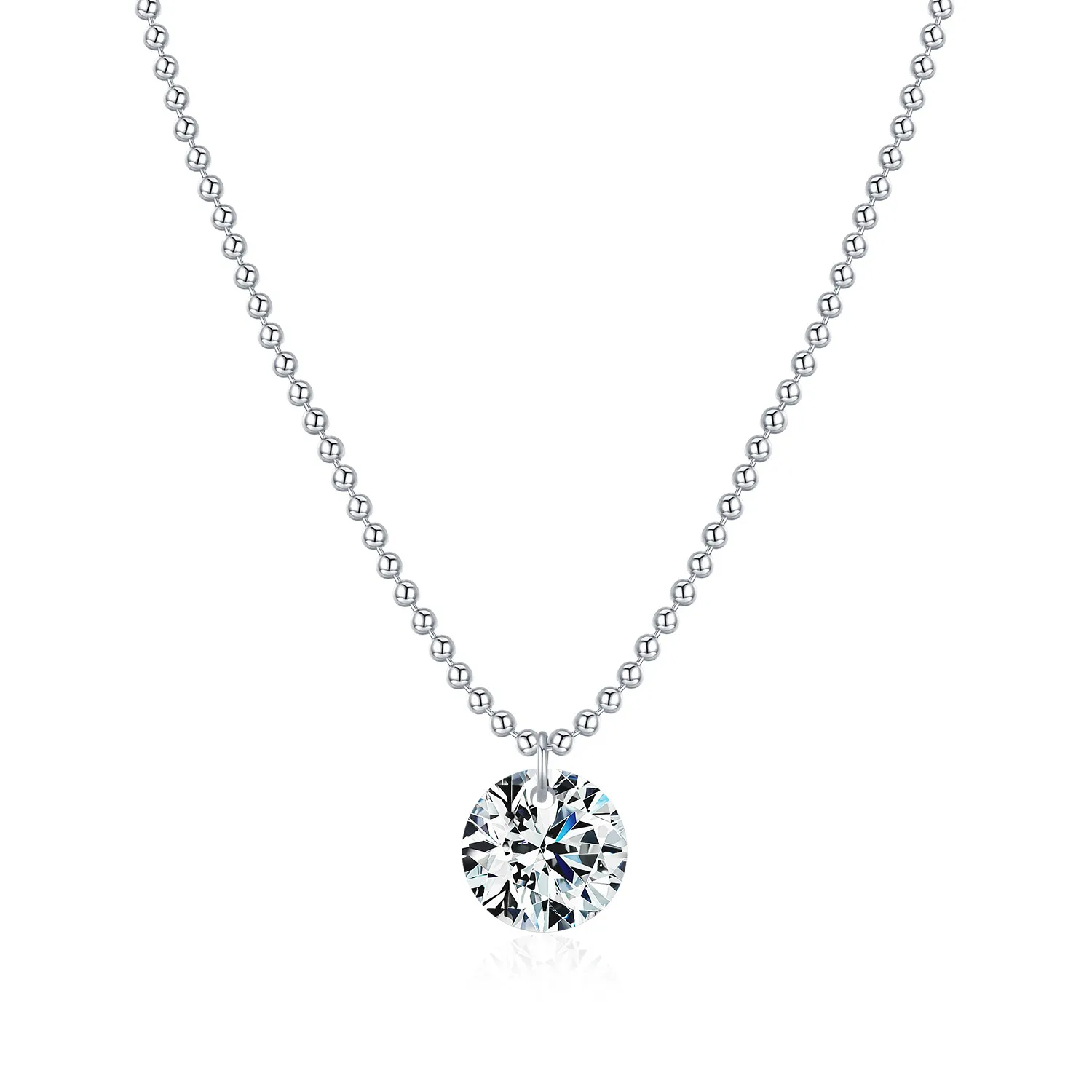 925 Sterling Silver 2Ct Round Solitaire Ball Chain Necklace 110300020 925 Sterling Silver 2Ct Round Solitaire Ball Chain Necklace 110300020