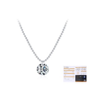 925 Sterling Silver 2Ct Round Solitaire Ball Chain Necklace 110300020 925 Sterling Silver 2Ct Round Solitaire Ball Chain Necklace 110300020