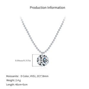 925 Sterling Silver 2Ct Round Solitaire Ball Chain Necklace 110300020 925 Sterling Silver 2Ct Round Solitaire Ball Chain Necklace 110300020