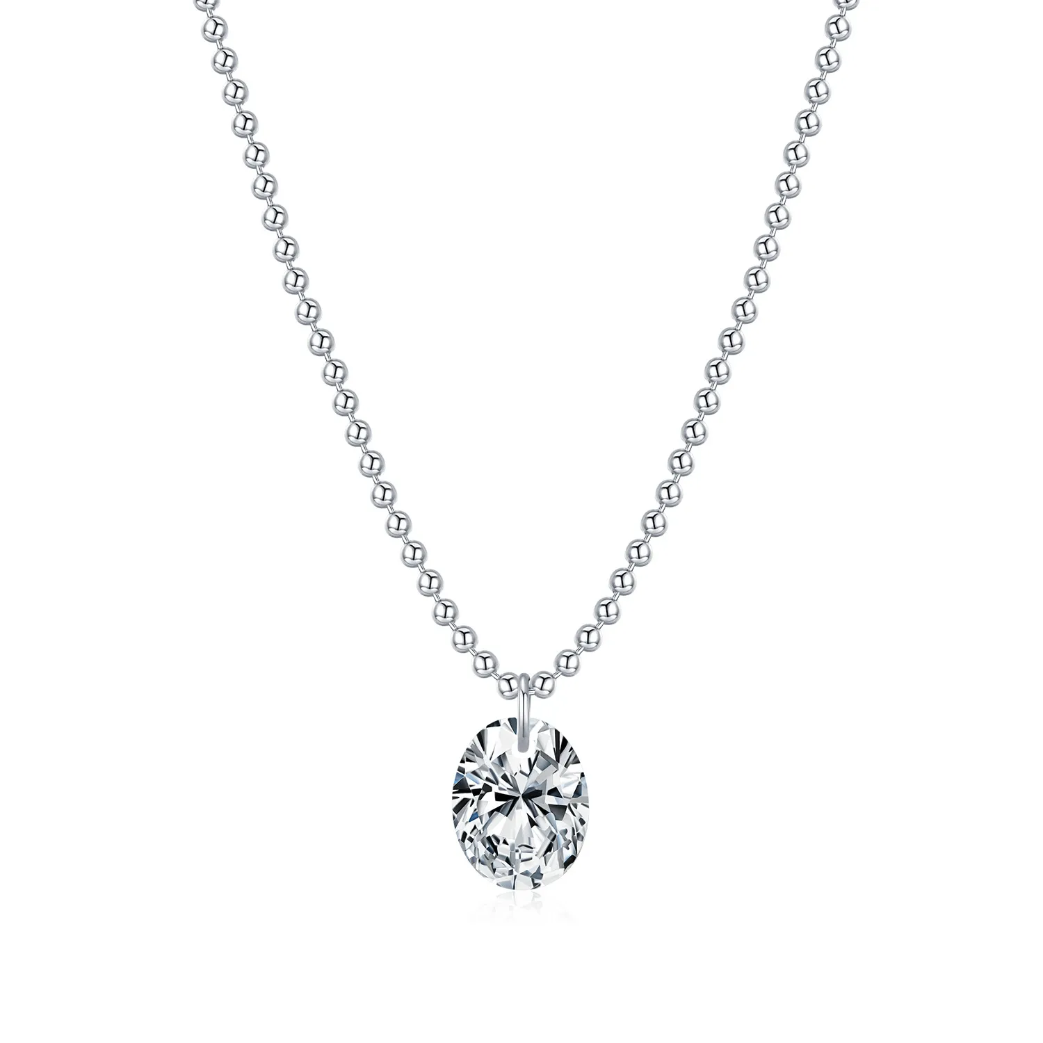 925 Sterling Silver Oval Moissanite Solitaire Ball Chain Necklace 110300021 925 Sterling Silver Oval Moissanite Solitaire Ball Chain Necklace 110300021