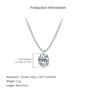 925 Sterling Silver Oval Moissanite Solitaire Ball Chain Necklace 110300021 925 Sterling Silver Oval Moissanite Solitaire Ball Chain Necklace 110300021