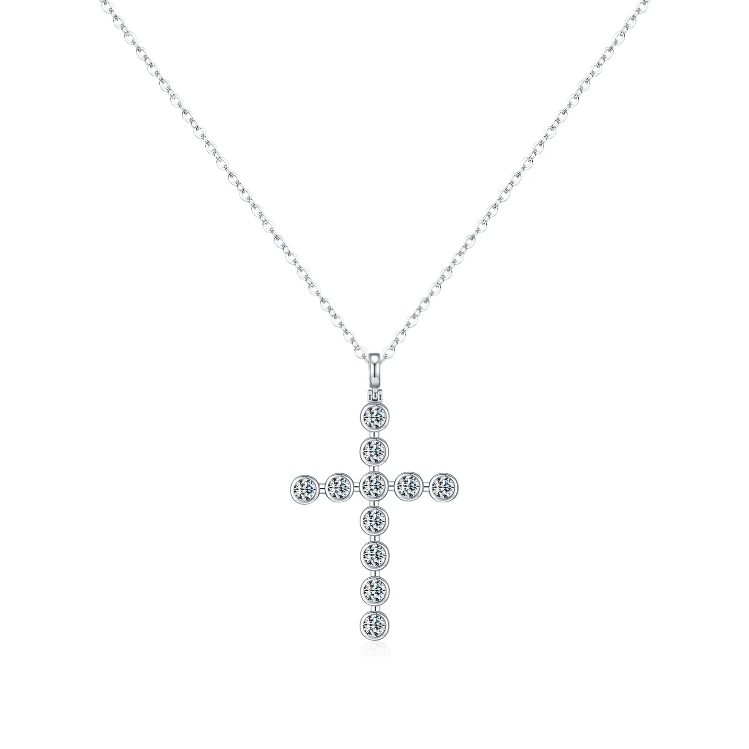925 Sterling Silver Moissanite Bezel Cross Pendant Necklace 110300022 925 Sterling Silver Moissanite Bezel Cross Pendant Necklace 110300022