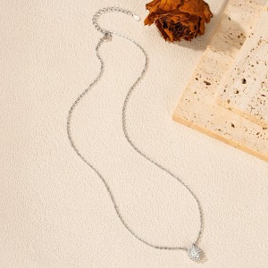 925 Sterling Silver 1ct Oval Halo Moissanite Pendant Necklace 110300023