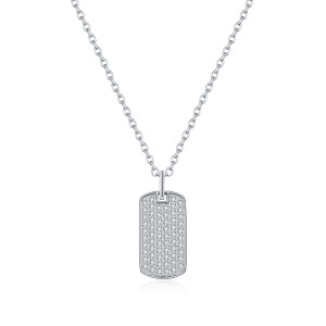 925 Sterling Silver Full Pave Moissanite Tag Pendant Necklace 110300024