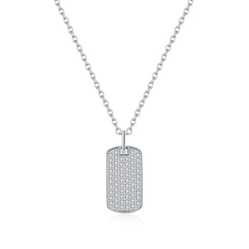 925 Sterling Silver Full Pave Moissanite Tag Pendant Necklace 110300024