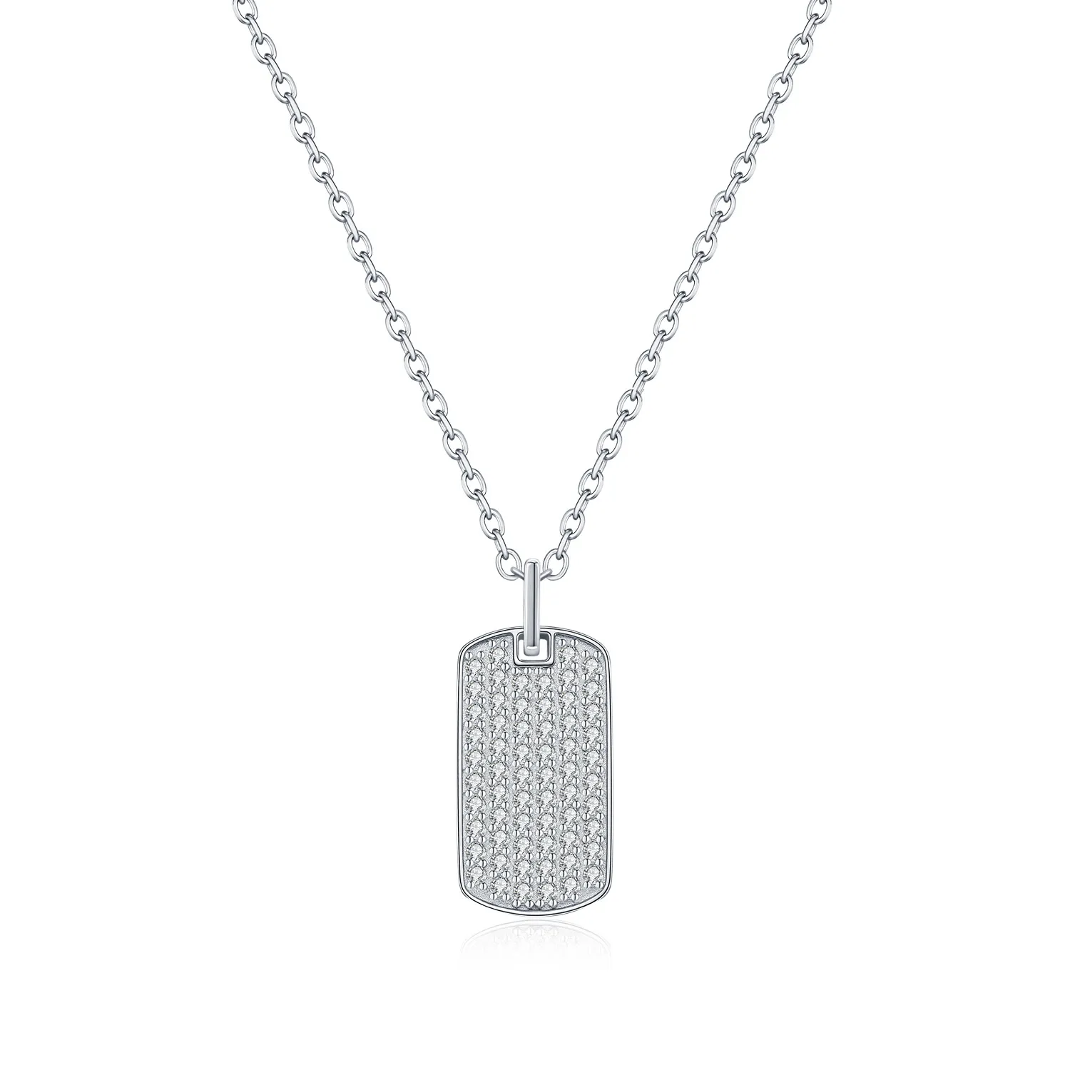 925 Sterling Silver Full Pave Moissanite Tag Pendant Necklace 110300024