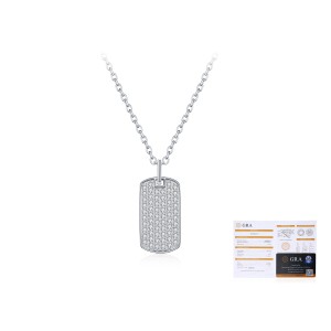 925 Sterling Silver Full Pave Moissanite Tag Pendant Necklace 110300024