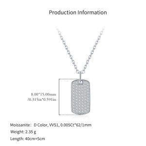 925 Sterling Silver Full Pave Moissanite Tag Pendant Necklace 110300024